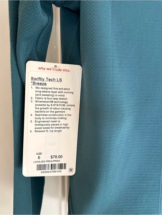 NWT Lululemon Swiftly Tech LS *Breeze Silverescent Size  6 Persian Green 4 Way - Picture 2 of 13
